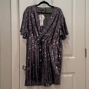 Sequin Wrap Angel Sleeve Jumpsuit